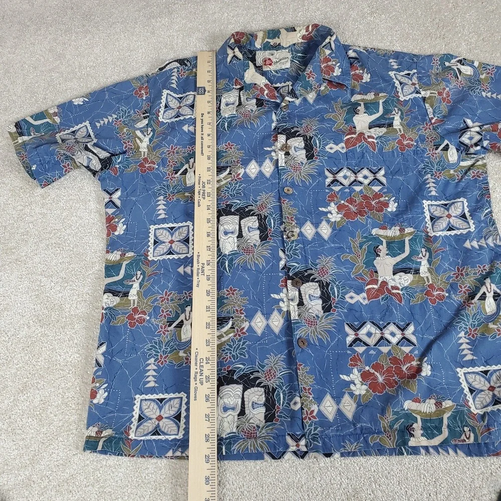 Hilo Hattie Made in Hawaii XL Button Up‎ Shirt Blue Hawaiian Design PLEASE READ